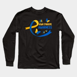 World Down Syndrome Socks T21 Blue And Yellow Ribbon Long Sleeve T-Shirt